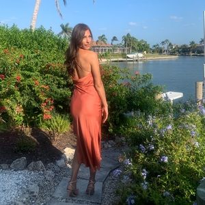 Topshop silk slip dress orange